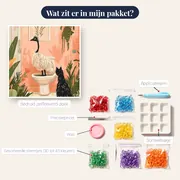Struisvogel op het toilet met zwarte kat Diamond Painting – inhoud van het pakket