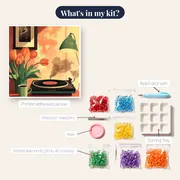 Retro Record Player and Orange Tulips Diamond Painting – kit contents