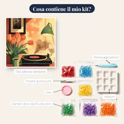 Giradischi vintage e tulipani arancioni Diamond Painting – contenuto del kit