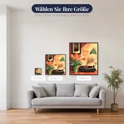 Retro-Plattenspieler und orangefarbene Tulpen Diamond Painting – verfügbare Größen