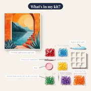 Orange Arch Sunset Sea and Mountain Diamond Painting – kit contents