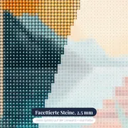 Oranger Felsbogen mit Meerblick und Bergen bei Sonnenuntergang – Diamond Painting – Nahaufnahme der Steine