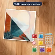 Arco arancione vista mare e montagna al tramonto - Diamond Painting – kit pronto per iniziare