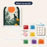 Black Cat Silhouette in Tropical Arch Diamond Painting – kit contents