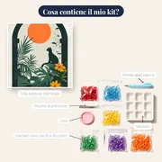 Sagoma di gatto nero in un arco tropicale - Diamond Painting – contenuto del kit