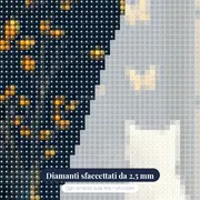 Gatto bianco alla finestra davanti al tramonto - Diamond Painting – primo piano dei diamanti