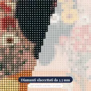 Donna di spalle con maglione arancione e fiori tra i capelli Diamond Painting – primo piano dei diamanti