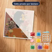 Donna di spalle con maglione arancione e fiori tra i capelli Diamond Painting – kit pronto per iniziare