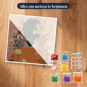 Vrouw van achteren met oranje trui en bloemen in het haar Diamond Painting – pakket klaar om te beginnen