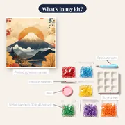 Mount Fuji and Blazing Autumn Forest Diamond Painting – kit contents