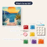 Marble Staircase by the Sea at Sunset Diamond Painting – kit contents