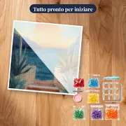 Scalinata di marmo davanti al mare al tramonto Diamond Painting – kit pronto per iniziare