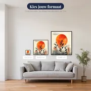 Fijne bladeren onder abstracte oranje zon - Diamond Painting – beschikbare formaten