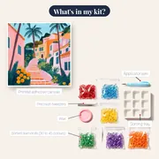 Mediterranean Alley with Palm Trees Diamond Painting – kit contents