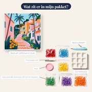 Middellandse Zee steegje met palmbomen Diamond Painting – inhoud van het pakket