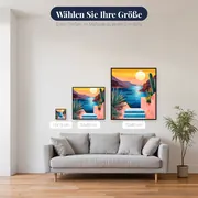 Blaue und weiße Treppe bei Sonnenuntergang Diamond Painting – verfügbare Größen