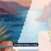 Blaue und weiße Treppe bei Sonnenuntergang Diamond Painting – Nahaufnahme der Steine