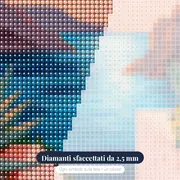 Scala Blu e Bianca al Tramonto - Diamond Painting – primo piano dei diamanti