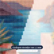 Blauw-witte trap bij zonsondergang Diamond Painting – close-up van de steentjes