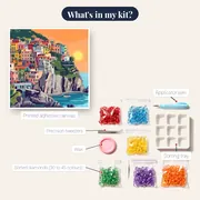 Colorful Village of Manarola in Cinque Terre Diamond Painting – kit contents