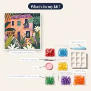 Pink House and Tropical Foliage Diamond Painting – kit contents