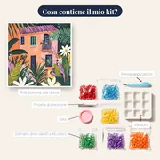 Casa rosa e fogliame tropicale Diamond Painting – contenuto del kit