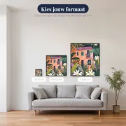 Roze huis met tropisch blad - Diamantschilderij – beschikbare formaten