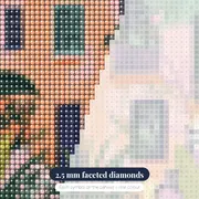 Pink House and Tropical Foliage Diamond Painting – diamond close-up