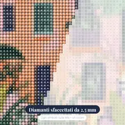 Casa rosa e fogliame tropicale Diamond Painting – primo piano dei diamanti