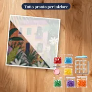 Casa rosa e fogliame tropicale Diamond Painting – kit pronto per iniziare