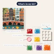 Amsterdam Canals, Bicycles and Tulips Diamond Painting – kit contents