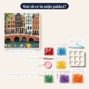 Diamantschilderij Amsterdamse grachten, fietsen en tulpen – inhoud van het pakket