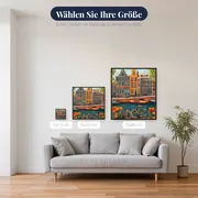 Orangefarbenes Fahrrad an den Amsterdamer Grachten Diamond Painting – verfügbare Größen