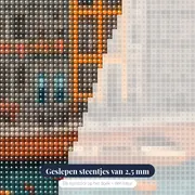 Oranje fiets aan de Amsterdamse grachten Diamond Painting – close-up van de steentjes
