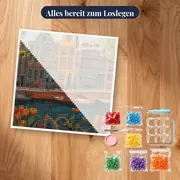 Orangefarbenes Fahrrad an den Amsterdamer Grachten Diamond Painting – Set bereit zum Loslegen
