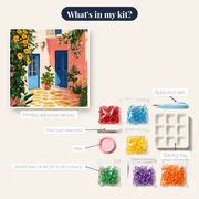 Flowering Greek Courtyard Diamond Painting – kit contents
