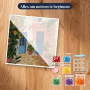 Bloemige Griekse Binnenplaats Diamond Painting – pakket klaar om te beginnen
