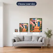 Flowered Staircase and Pink House of Greece Diamond Painting – available sizes