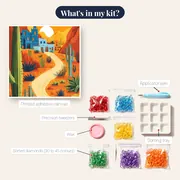 Desert Path to the Blue Village Diamond Painting – kit contents
