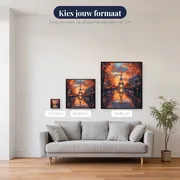 Eiffeltoren in de herfstregen bij zonsondergang - Diamond Painting – beschikbare formaten