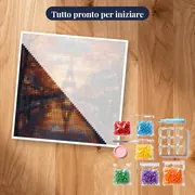 Torre Eiffel sotto la pioggia autunnale al tramonto Diamond Painting – kit pronto per iniziare
