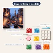 Gondole sui Canali di Venezia di Notte - Diamond Painting – contenuto del kit