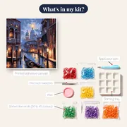 Gondola in Front of St. Mark's Basilica Under the Moon Diamond Painting – kit contents