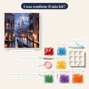 Gondola davanti alla Basilica di Venezia sotto la luna - Diamond Painting – contenuto del kit