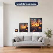 Volo di mongolfiere sopra i tetti di un vecchio villaggio Diamond Painting – misure disponibili