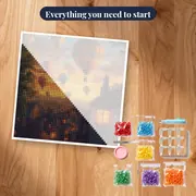 Hot Air Balloon Flight Over an Old Village Rooftops Diamond Painting – kit ready to start