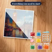 Big Ben and Red Bus in London Under the Rain Diamond Painting – kit ready to start