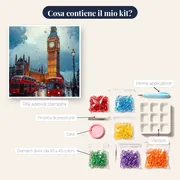 Luci del Big Ben e autobus rossi londinesi Diamond Painting – contenuto del kit