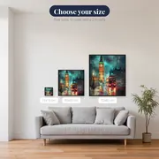 Illuminated Big Ben and Red Double-Decker Bus at Night Diamond Painting – available sizes
