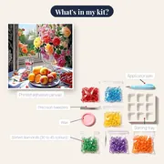 Bouquet of Fresh Flowers and Fruits in Diamond Painting – kit contents
